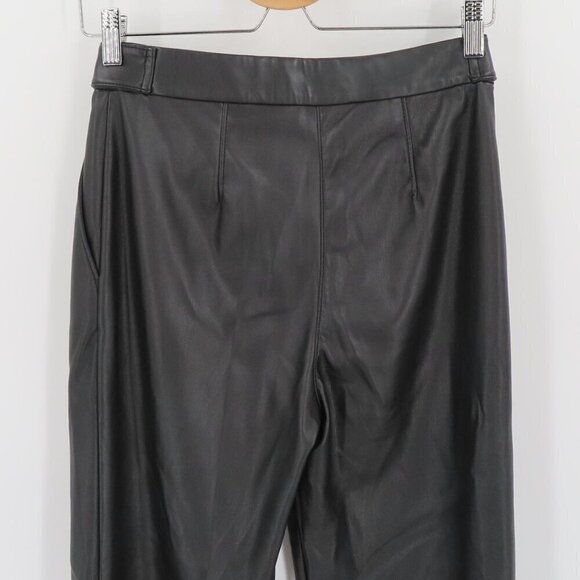LOFT Womens 00 Solid Black Faux Leather Trouser Pants Gold Buttons Has Pockets - Picture 5 of 9
